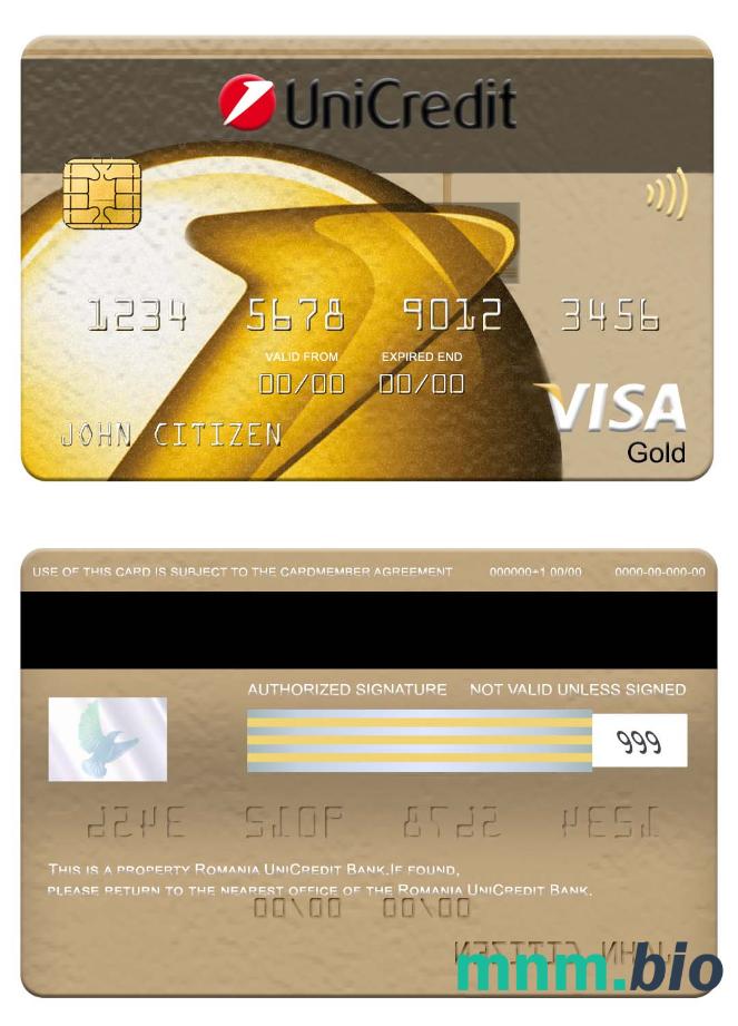 Romania UniCredit Bank visa złoto karta przykład w formacie PSD